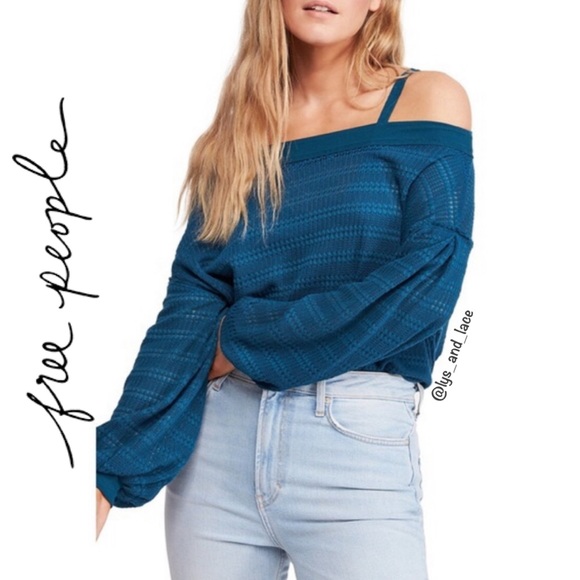 Free People Sweaters - NWT Free People Sistine Cold Shoulders Hacci Sweater Top - Turquoise Size XS